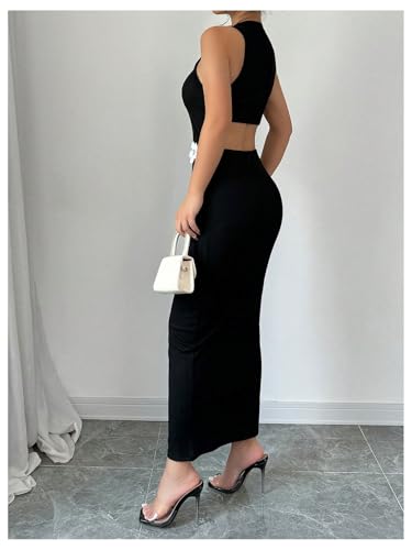 GORGLITTER Women's 3D Floral Maxi Dress Crewneck Sleeveless Knit Bodycon Beach Long Dress2