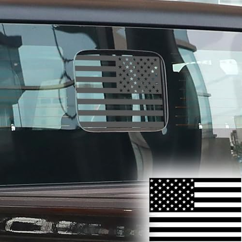 Image of USA Flag Decal for Truck, Car, Rear Middle Window - American Decal for Pickup Truck, Jeep Gladiator JT 2020-2024 (Black - Jeep JT)