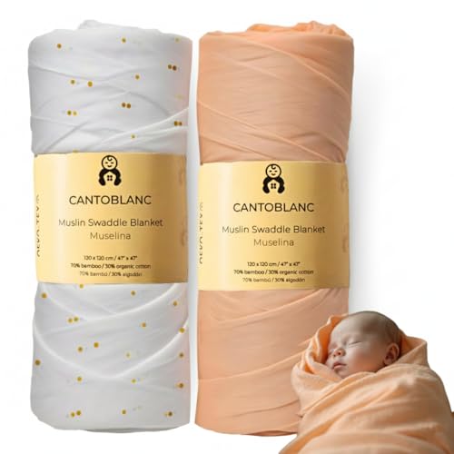 Cantoblanc® Pucktuch Musselin Tuch Baby 120x120 cm Bio-Baumwolle...