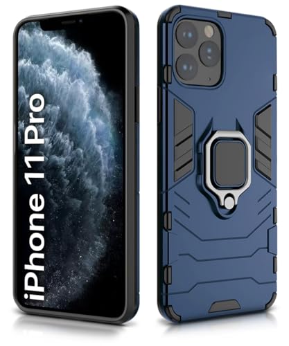 Image of WOW IMAGINE Shock Proof Back Case Mobile Cover for Apple iPhone 11 Pro | Back Cover Case (Tough Armor | Hybrid PC + TPU | Ring Holder & in-Built Kickstand | Blue)
