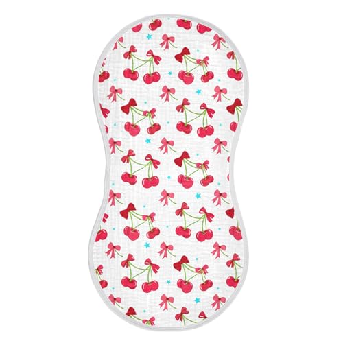 xigua Red Cherries with Bows Muslin Baby Burp Cloths Set of 2, Super Soft & Absorbent Burping Rags, Cotton Burp Clothes Shower Gift for Newborn, Baby Girls and Boys