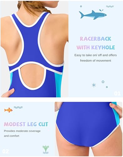 Image of G Gradual Girl's One Piece Swimsuits Racerback Kids Bathing Suit | for Girls 7-16Y, Fully lined for no see-through, Wider straps, UPF 50+, Modest coverage, Swimwear for Swim Team, Beach, Pool