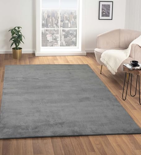 Image of Obsessions Large Indoor Polyester Carpet with Solid Pattern Felt Backing, Ideal for Bedroom & Living Room 160x230cm, Grey