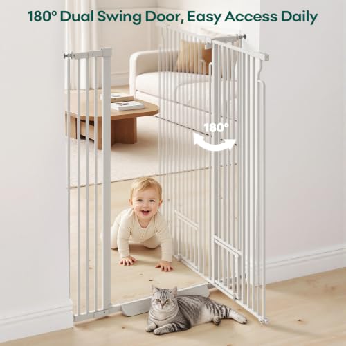 53in Extra Tall Cat Gate for Doorway, 29.5-40.6in Auto Close Pet Gate-White | Ostutry Gate with Cat Door, Climb Proof Dog Gate No Drilling Pressure Mounted - Image 3