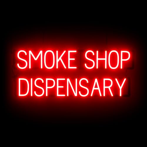 Image of SpellBrite LED Neon SMOKE SHOP DISPENSARY Sign - Red, 38 inch x 15 inch | Ultra-Bright Click-Together Signage for Smoke Shops, with Visibility from 500 Feet - 8 Animations, 6 Brightness Settings