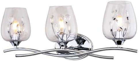 VAXCEL Wilmette 3-Light 24 in. Wide Chrome Glam Bathroom Vanity Lighting Fixture, Clear Glass Shade, Dimmable, LED Compatible, Over The Mirror Mounted Metal Wall Sconce
