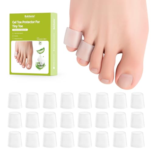 Bukihome Silicone Toe Protectors Silicone Open Pinky Toe Sleeves for Hammer Toes Corns Calluses Blisters Soft Gel Protector Toe Cushions for Pain Relief - 24 Count