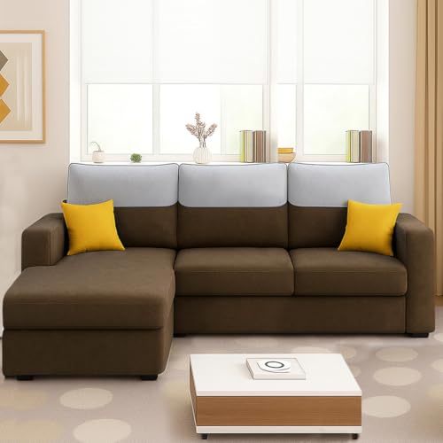 Image of Furny Tokiaa 4 Seater Fabric LHS L Shape Sofa Set (Brown) | Soft Velvet Fabric | Modern Design | Comfortable Seating | Living Room Furniture