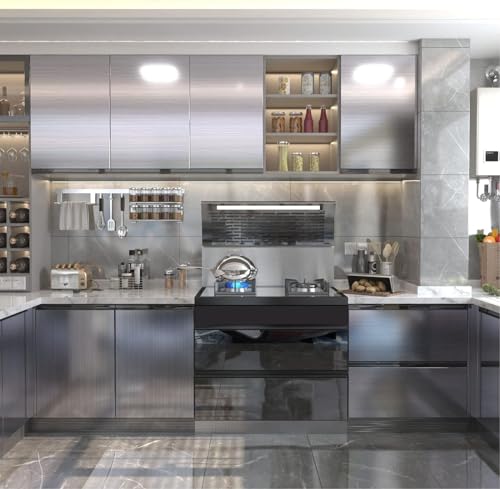 Image of Brushed Silver Wallpaper Vinyl Brushed Metal Look Wallpaper Self Adhesive Peel and Stick Wallpaper for Backsplash Kitchen Counter Top and Kitchen Appliance,Furniture(24 x 140).