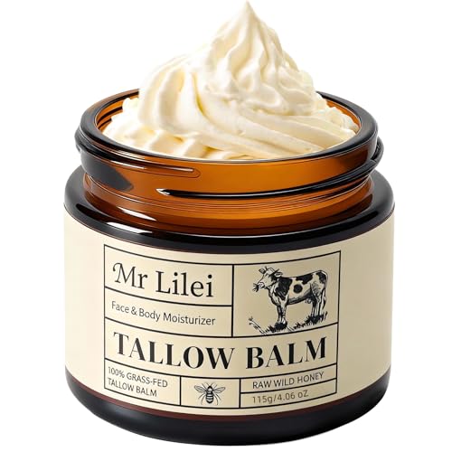 Lilei Beauty Beef Tallow for Skin | Grass-Fed Whipped Tallow Honey Balm, Non-Greasy, Deep Hydration, Fragrance Free, Face & Body Moisturizer for Dry Sensitive Skin