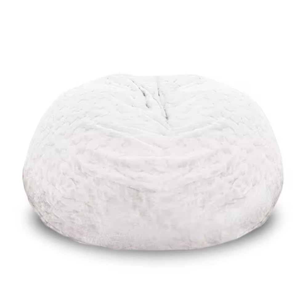 KBZSlyn Fluffy Faux Bunny Fur Bean Bag Pouf Cover(No Filler) Soft Faux RH Fur Sofa Bed Washable Bean Bag Couch Cover For Adults Teens Kids Girls(White,70cm)