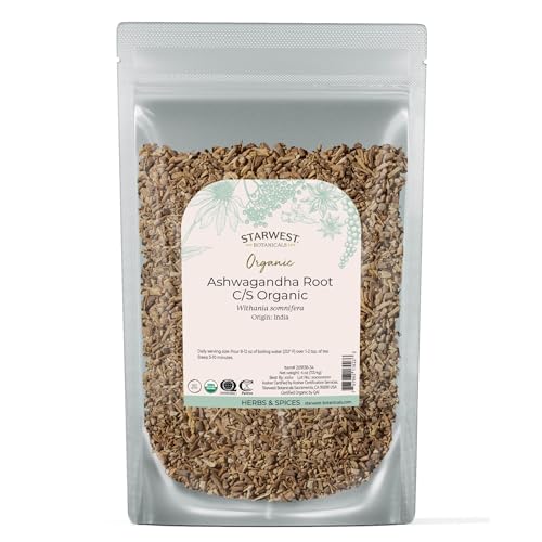 Starwest Botanicals Organic Ashwagandha Root - Dried Herb for Tea & Natural Herbal Blends Cut & Sifted Certified Kosher Non-GMO - 4 oz Pouch