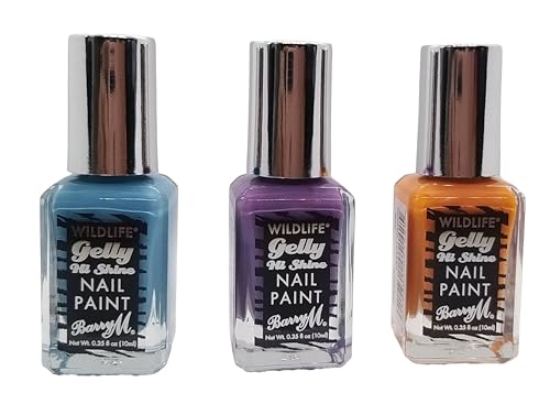 Barry M Wildlife Gelly Hi Shine Vegan Nail Paint Set of 3 shades | 10ml each (Desert Orange, Native Purple, Ocean Blue)