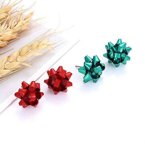 6 Pairs Christmas Bow Earrings for Women Xmas Bow Stud Earrings Red Green Festive Holiday Earring Set Christmas Jewelry Gifts3