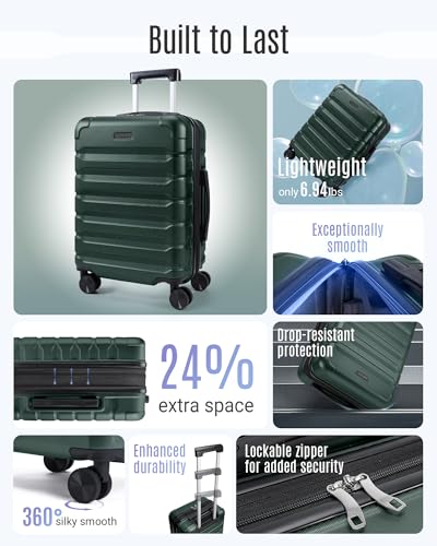Image of LIGHT FLIGHT Carry On Luggage, 20 inch Carry-On Suitcase, Deep Green