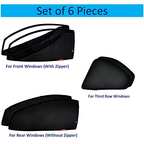 Image of Kingsway Accessories Car Side Window Sun Shade Zipper Magnetic Only Compatible with Maruti Suzuki Ertiga Year 2025 Onwards All Model, Only Zipper in Front Window, Car Curtains, Pack of 6 Pcs