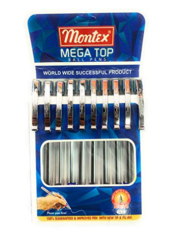 Montex Mega Top Ball Pen-Blue,Pack of 10