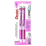 Pentel EnerGel Retractable Liquid Gel Roller, 0.7mm Medium Point Size, 2 Pack, Black Ink, Pink Ribbon, Pink Barrel - BL77PBP2A-BC