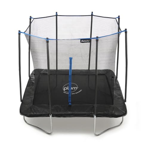 Plum Play Outdoor Rectangular Trampoline with Satety Enclosure to Seperate the Jumper From the Coated Springs - Weather Protected Thick Foam Pads - Max user weight from 100kg (6 x 8ft)