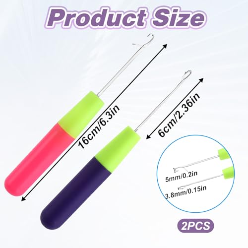 Image of 2 Pcs Latch Hook Crochet Hooks for Hair (0.2in + 0.15in) Latch Hooks Tool for Micro Braids Repair Tool Multi-Purpose Knitting Needle for Hair Extension Feather Carpet Making and Art Crafts