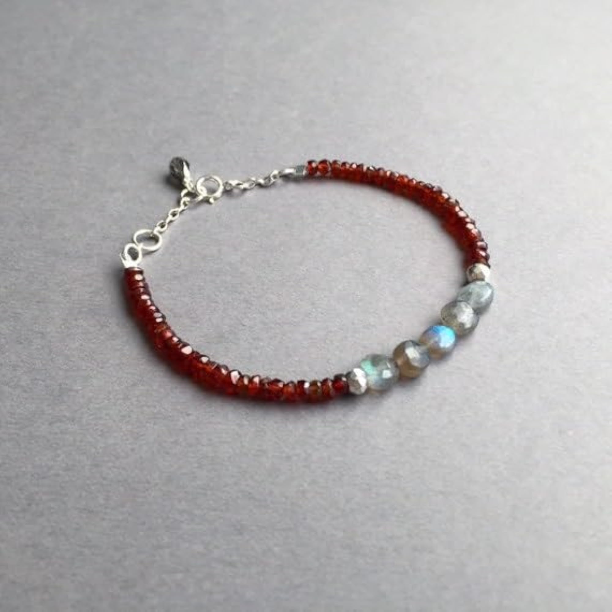 Garnet & Labradorite Bracelet for Men & Women, Adjustable