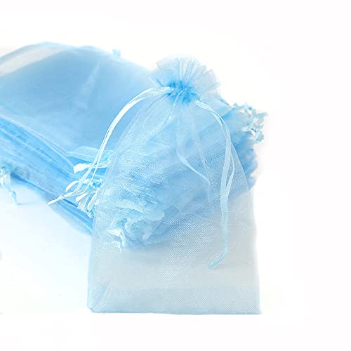 Lot de 30 sachets en organza à remplir, sac en organza, pochette à cordon, pour festival, fête, mariage, bonbons, lavande, 7 x 9 cm, bleu clair