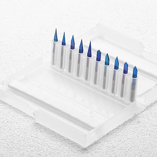 Genmitsu 10 Pcs 1/8" Shank V-Groove CNC Router Bits, 10 /15 /20 /25 /30 /40 /45 /60 /90 Degree Set, Nano Blue Coat Conical V-Bit, Engraving Tool for CNC Signmaking Carving Lettering 2D&3D Sculpture