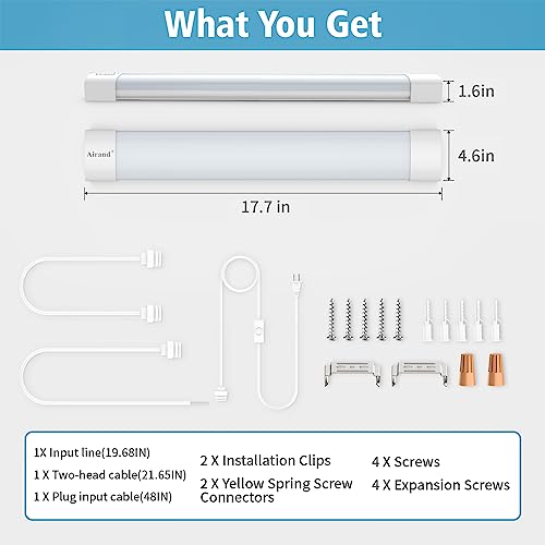 Airand LED Ceiling Light Fixture with Plug 5000k, Triproof LED Tube Light 16W Linkable Closet Lights for Workbench Kitchen Basement Garage Corridor Bathroom Office Overhead Lighting with Plug in Cord