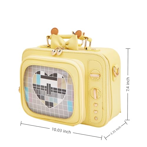 Image of Women TV Shape Ita Bag Shoulder Bag Ita Backpack Fun female Clear Window Anime Pins Display Purse (yellow)