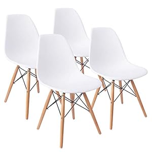 Furmax Pre Assembled Style Mid Century Modern DSW Shell Lounge Plastic Kitchen, Dining, Bedroom, Living Room Side Chairs Set of 4, White