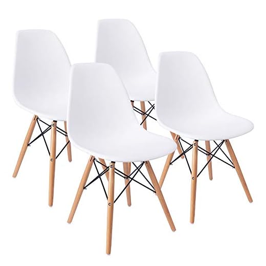 Furmax Pre Assembled Style Mid Century Modern DSW Shell Lounge Plastic Kitchen, Dining, Bedroom, Living Room Side Chairs Set of 4, White