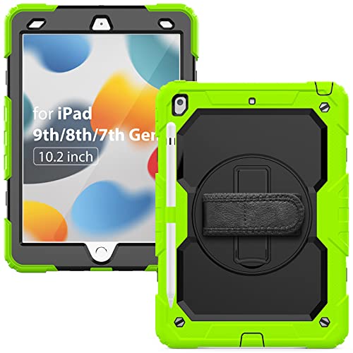 HUEZOE Case Compatible with iPad 10.2 Inch Model 2021/2020/2019, Shockproof Full Body Protection Cover for iPad 9/8/7 Generation, Green - Image 2