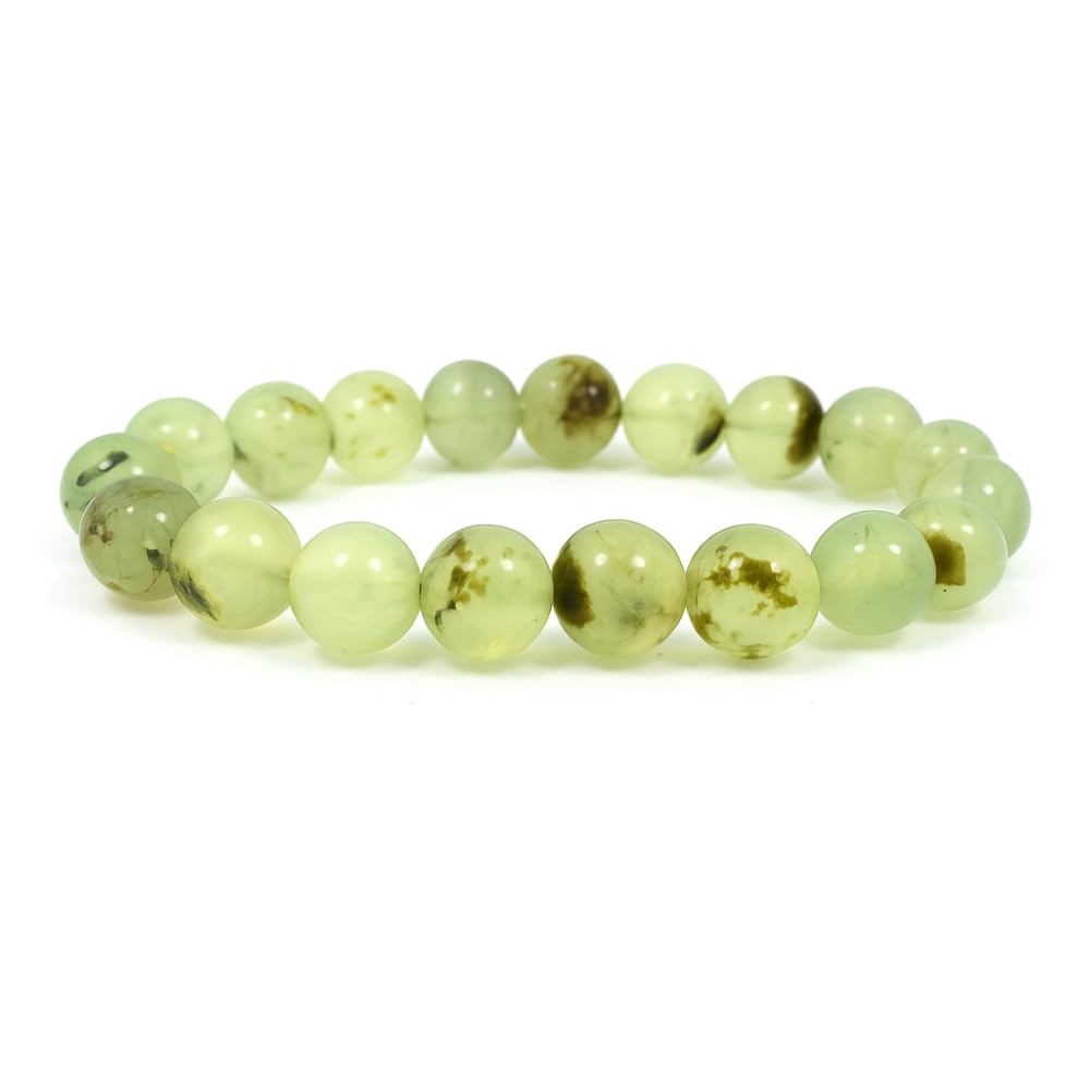 Prehnite Epidote Bracelet, Natural Healing Crystal Bracelet for Women and Men, 8mm Round Beaded Bracelet for Spiritual, Protection, Positive Energy, Elastic Adjustable Size Gemstone Bead Bracelet
