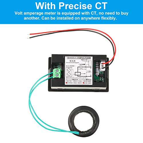 Volt Amp Meter 500V 200A Voltmeter Voltage And Current Meter Digital Dual Display, 0.39 Inches Led 2 In 1 Multimeter, 2-Wire Voltage Amperage Tester Gauge With Current Transformer (2) #TOP3
