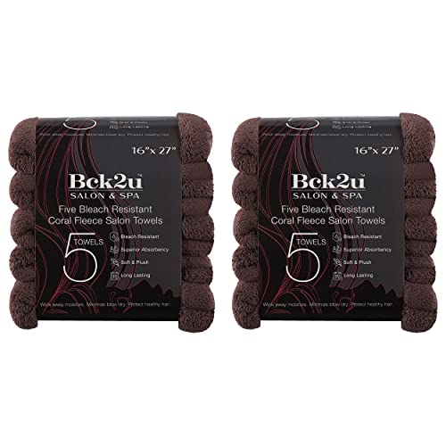 Image of Arkwright Microfiber Coral Fleece Salon Towels - Pack of 10 - Bleach Safe Resistant, Absorbent Hair Drying Towel Set, Perfect for Resort, Hotel, and Spa, 16 x 27 in, Brown