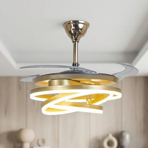 Image of Desidiya 3 Ring Chandelier Fan with Light for Ceiling | Retractable Crystal Chandelier Lights for Living Room | Ceiling Jhumar Lights for Hall | Remote Control Hanging Light with 3 Color LED Modes