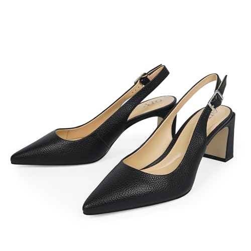 Image of QIY Womens Pumps Chunky Heel Pointed Toe Slingback Heels for Women
