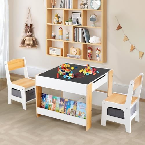 Asweets Ensemble Table et Chaises pour Enfants, Bureau 4 en 1 avec Tiroir De Rangement, Table...