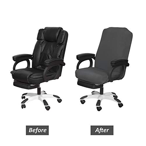 Image of SARAFLORA Grey Office Chair Covers Stretch Washable Computer Chair Slipcovers for Universal Rotating Boss Chair Large Size, Polyester; Spandex