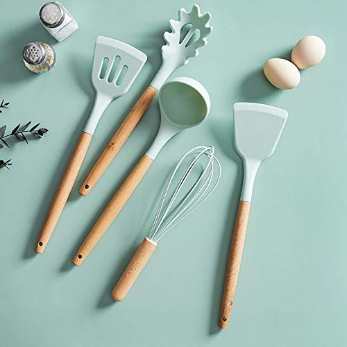 Set di Utensili da Cucina in Silicone Spatola Antiaderente Pala Manico in Legno Set di Strumenti da Cucina Scatola di immagazzinaggio Utensili da Cucina Gadget