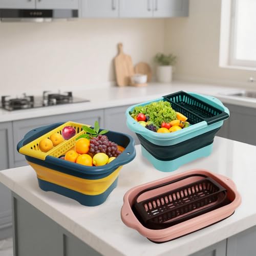 Zimso 2.77 Gallon (10.5L) Collapsible Dish Basin with Drain Plug, Green Camping Dish Basin for RV, Space-Saving Foldable Wash Tub, BPA-Free Portable Sink for Vegetables and Dishes- with Brush