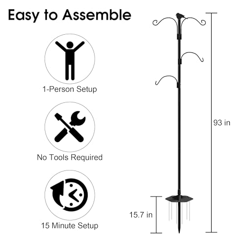Highpro 63 93 Inch Bird Feeder Pole Outdoors Bird Feeding Station Hanging Outside Heavy Duty Bird Feeder Hanger Stand Shepherd Hooks thumb #5