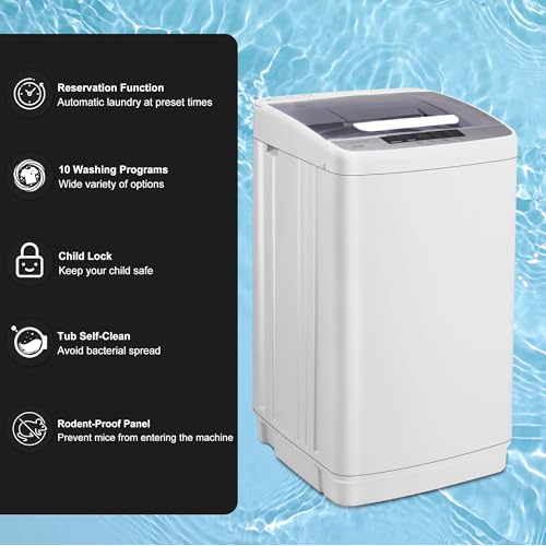 Full Automatic Washer Machine,Portable Washing Machine for Household Use,1.34 Cu.Ft.Laundry Washer Spin with 10 Wash Programs& LED Display& Built-in Drain Pump,Ideal for Apartment,RV