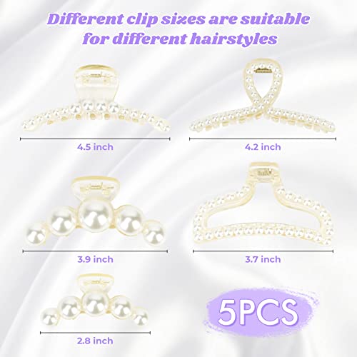 Deeka PEARLCLAWLARGE-5P 5 Pcs Large Pearl Hair Claw Clips White Black Thick Long Jaw Clips Barrettes Hair Accessories thumb #2