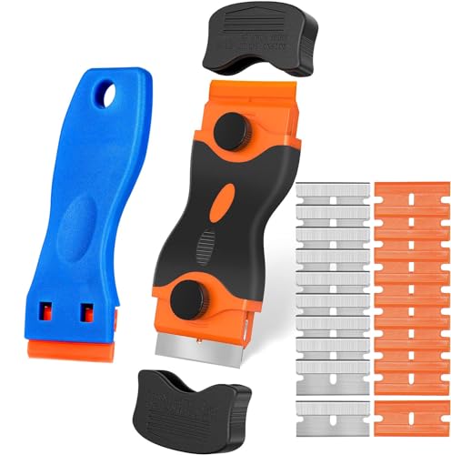 Gebildet Ensemble d'outils de Grattoir de Nettoyage, 1pc Grattoir à Double Tête + 1pc Grattoir en Plastique avec 20 Lames – Grattoir pour Plaque de Cuisson en...