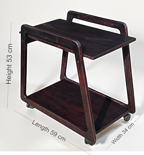 Image of Premium Solid Wood Multipurpose Kitchen Trolley & Serving Cart with Wheels Portable Side Table for Living Room & Office Stylish Wooden Furniture with Smooth Rolling Casters-Black Natural