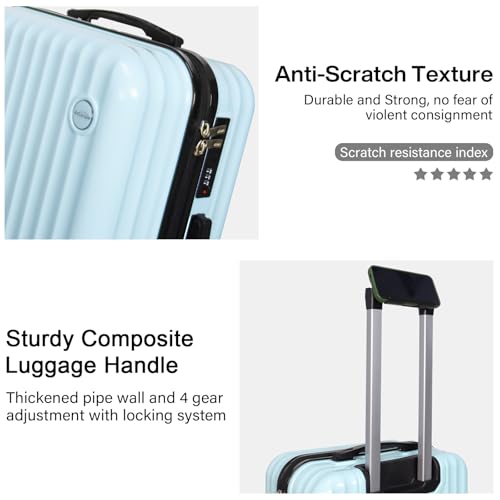 Image of 3-Piece Hardside Luggage Set, ABS+PC Spinner Suitcase with Anti-Burst Zipper & Built-in Lock, 20 /24 /28 Inch (blue)