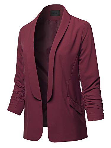 Basic Open Front Office Blazer Jacket Burgundy S