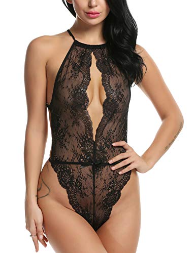 Avidlove Lingerie for Women Teddy One Piece Lace Babydoll Bodysuit Black L