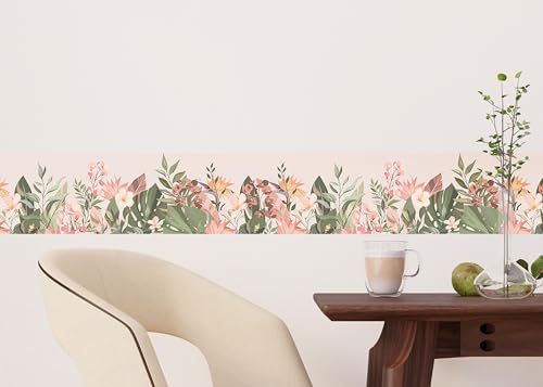 AG Design Selbstklebende Bordüre Blumen, AWB 8426 | Wasserfest Dekoration für Wände, Möbel, Tapeten, Wandverkleidungen und Türen, Folie, Mehrfarbig | Breite 500 cm x Höhe 13.8 cm